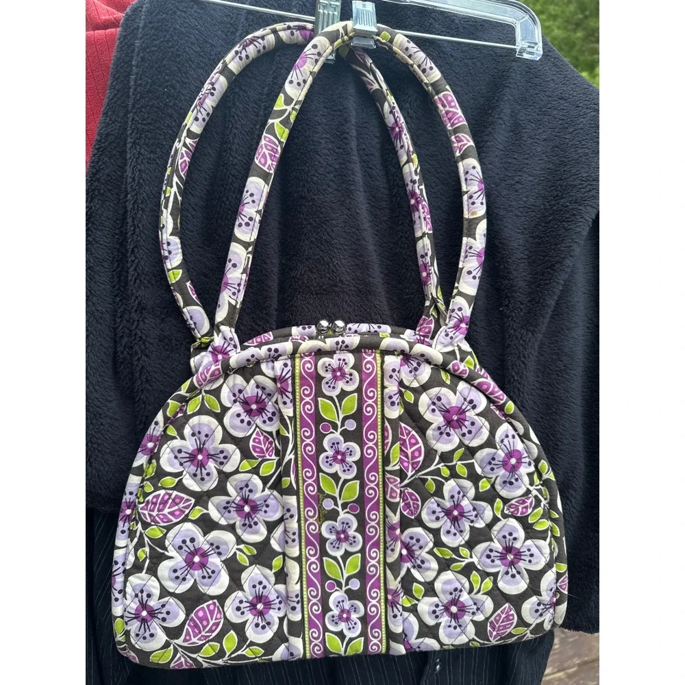 Vera Bradley Java Blue Floral Quilted Kiss Lock Frame Bag Satchel Purse‎ Brown